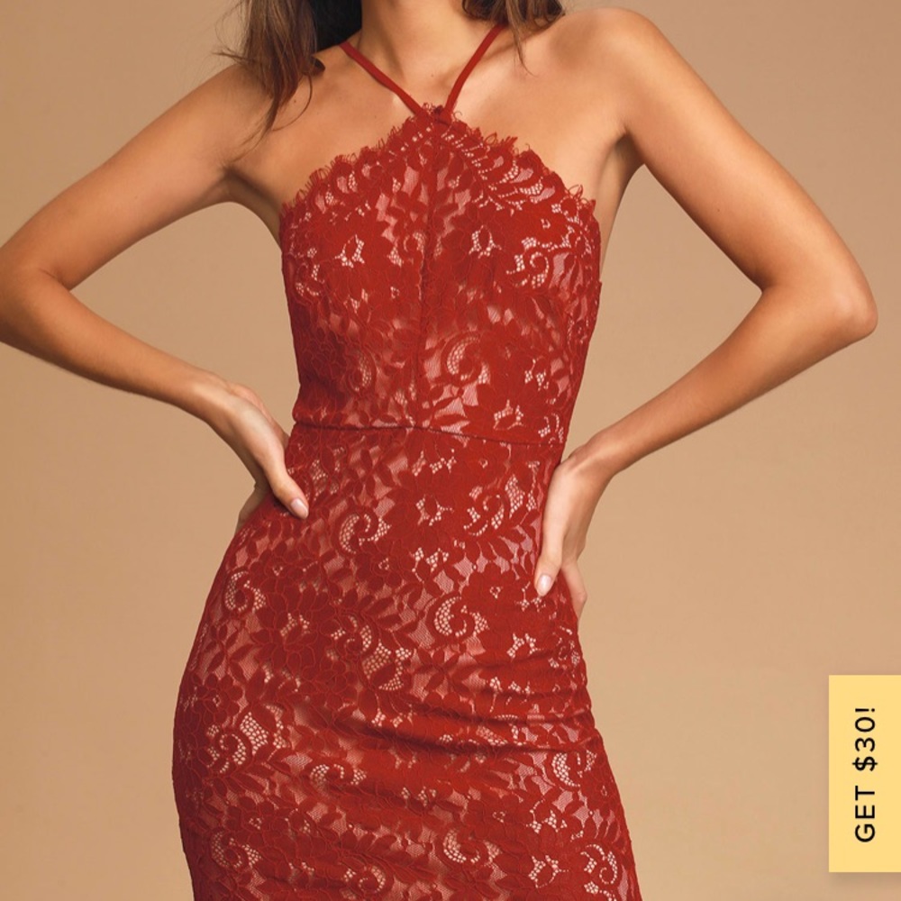 Red Lace Halter Bodycon Mini